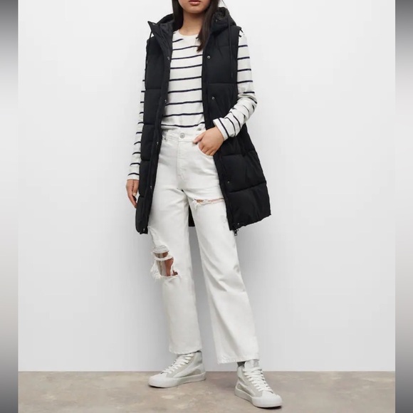 ❤️MANGO like-new long hooded quilted vest XS - Picture 3 of 11